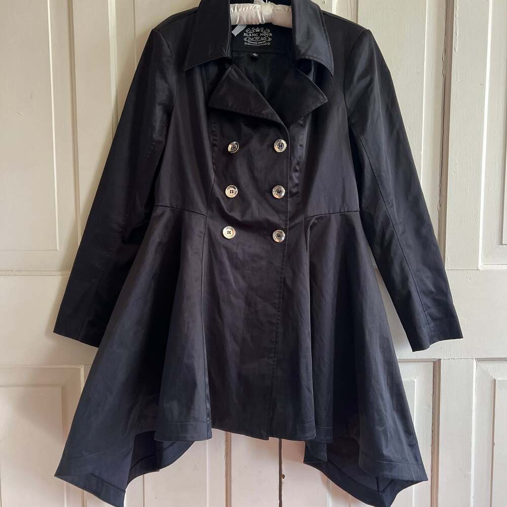 Blanc Noir Black Double Breasted Fit and Flare Trench Coat Jacket